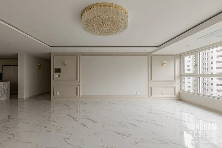 자이 50평 거실 인테리어 시공 사진 (공감디자인, 2024년)